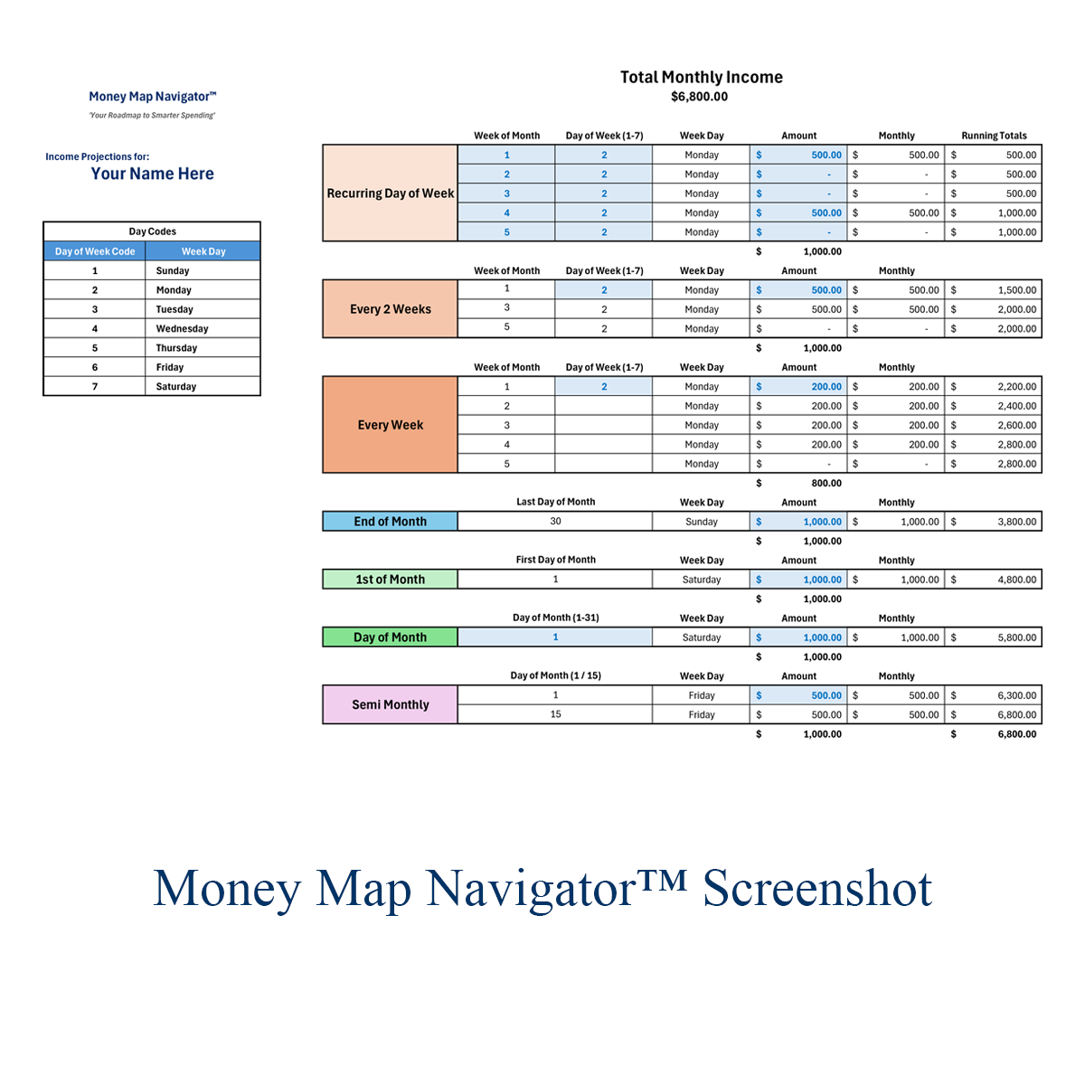 Income planner and deposit timing view