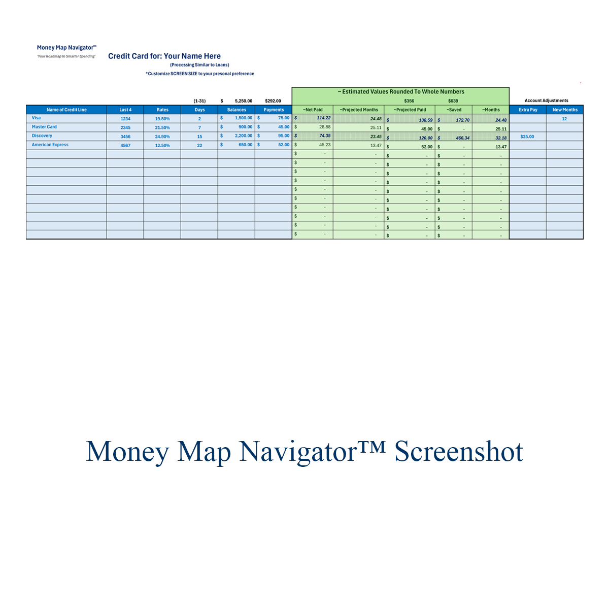 Credit card payoff estimator view