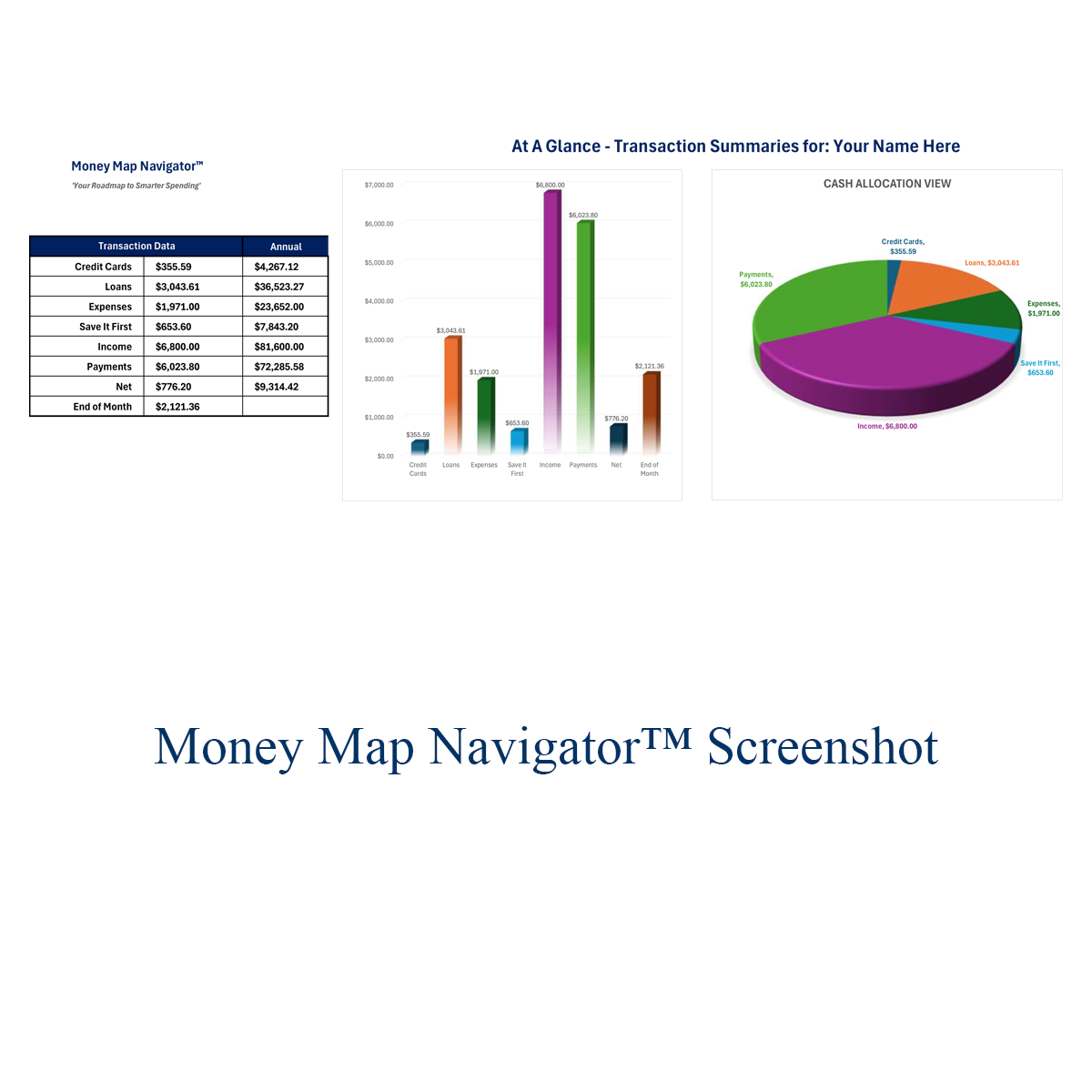 Graphs and transaction summary charts